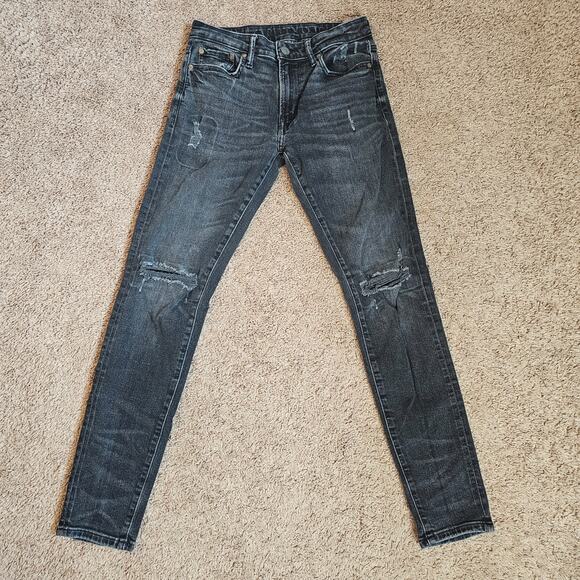 American Eagle Jeans Mens Tag 29x32 Act 29x29 Black Athletic Skinny Airflex Plus - Picture 1 of 13